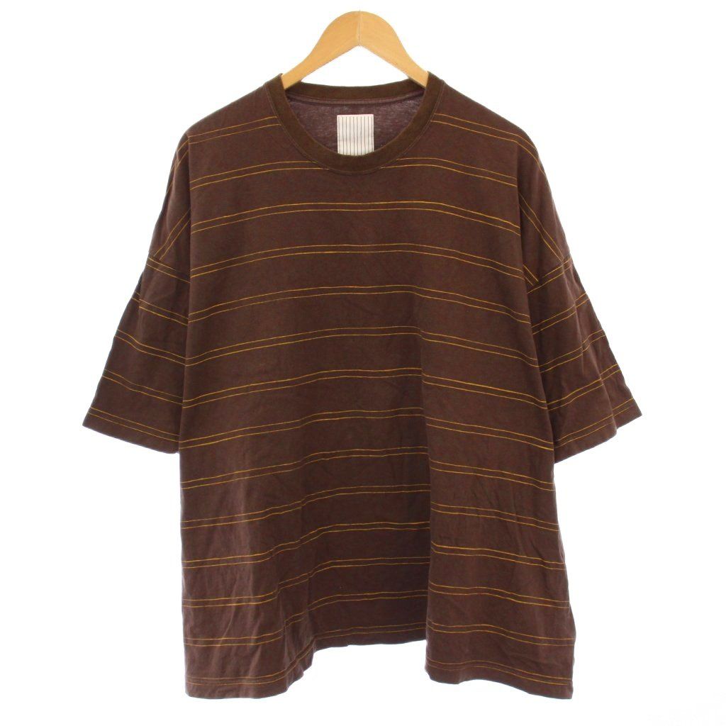エスエフシー S.F.C Tシャツ 半袖 クルーネック バイカラー ボーダー柄 XL 茶 ブラウン 黄色 イエロー |BB