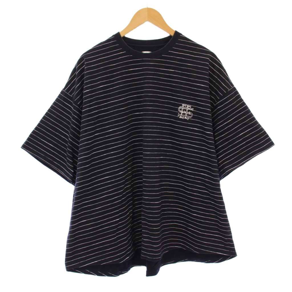 シーシー SEE Tシャツ 半袖 クルーネック ボーダー柄 バイカラー ロゴ 刺繍 L 紺 ネイビー 白 ホワイト |BB
