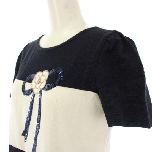 エムズグレイシー M'S GRACY ニットワンピース ひざ丈 半袖 クルー