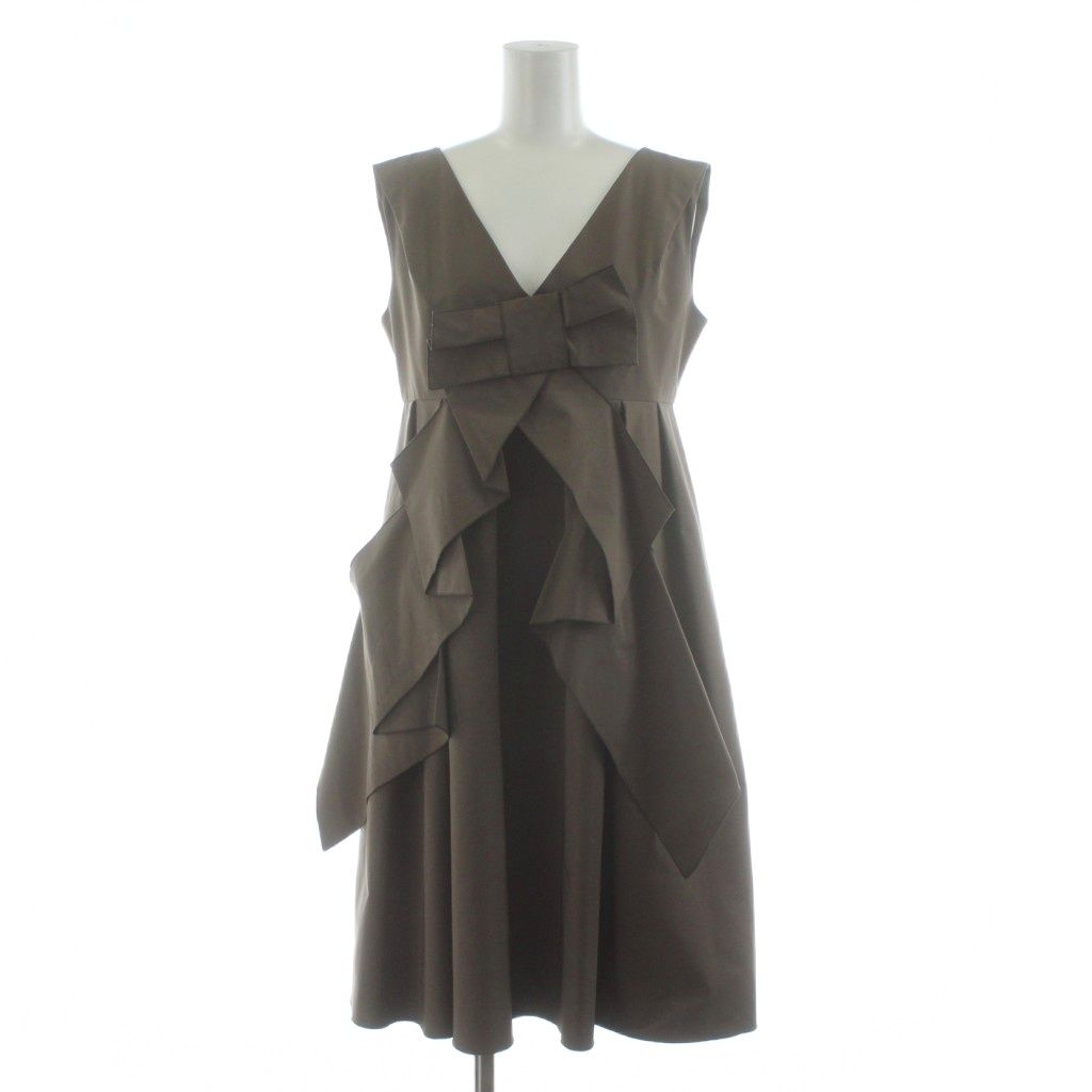 美品✨️フォクシー ノースリーブフレアワンピース ひざ丈 リボン ベージュ 38 フォクシーニューヨーク FOXEY NEW YORK ワンピース フレア ひざ丈