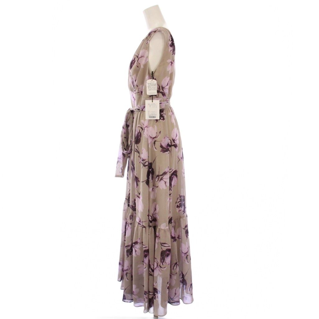 ハーリップトゥ Her lip to 24 SS Anemone Cache-Coeur Long Dress アネモネカシュクールロングワンピース マキシ ロング ノースリーブ Vネック 花柄 M ベージュ 紫 パープル タグ付き |BB