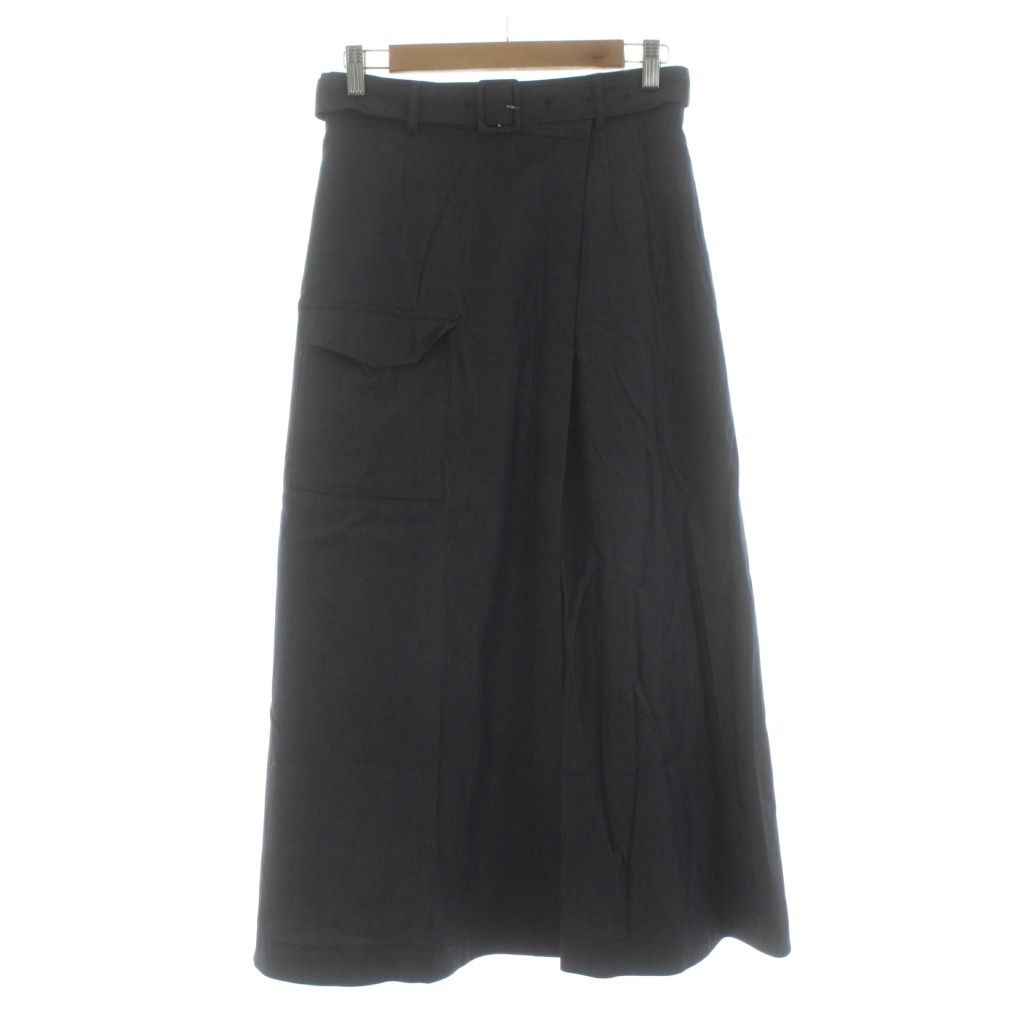 自由区 オンワード樫山 25 AW デニムライクボトムフ スカート ロング マキシ ベルト付き 38 インディゴ |KU