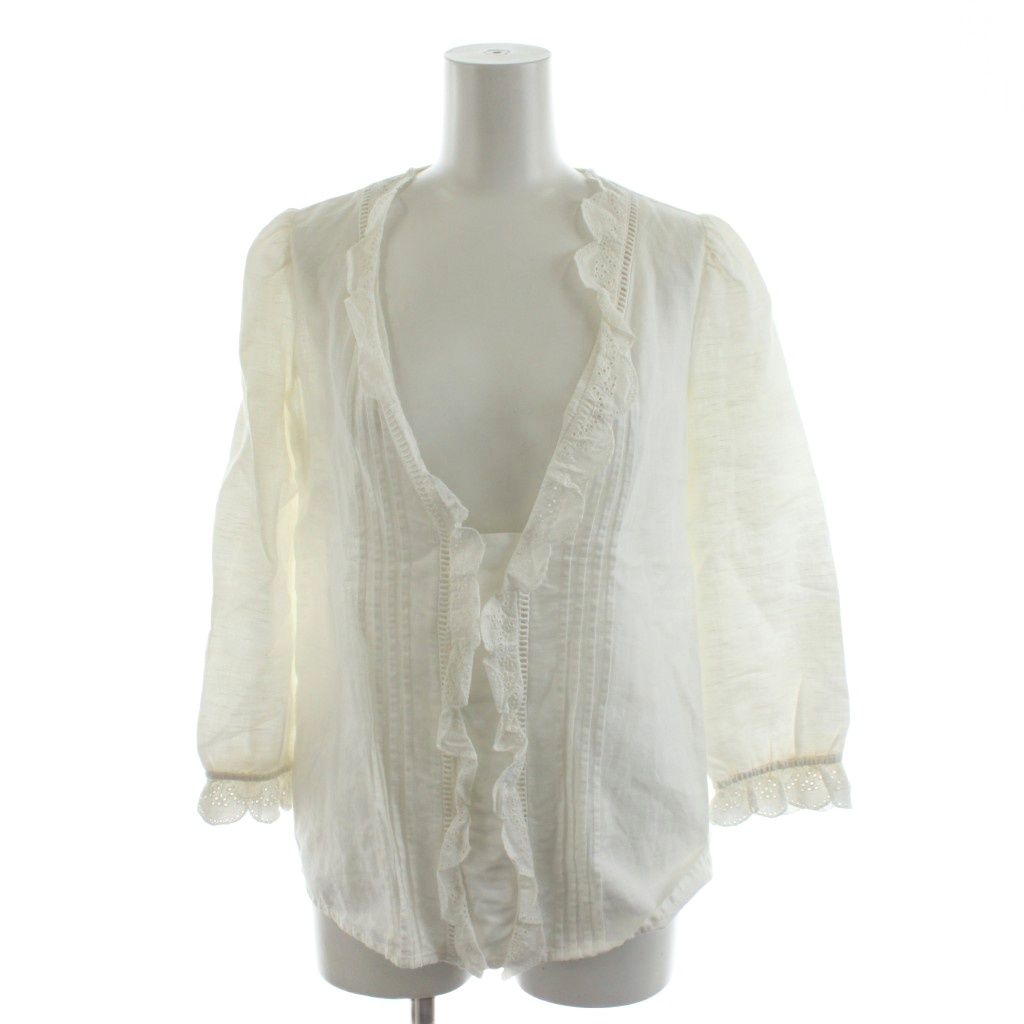 セザンヌ SEZANE シャツ ブラウス 長袖 レース リネン 34 白 ホワイト