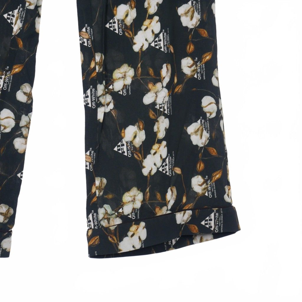 オフホワイト OFF WHITE 花柄 フラワープリント イージーパンツ ゴムウエスト 38 黒 ブラック