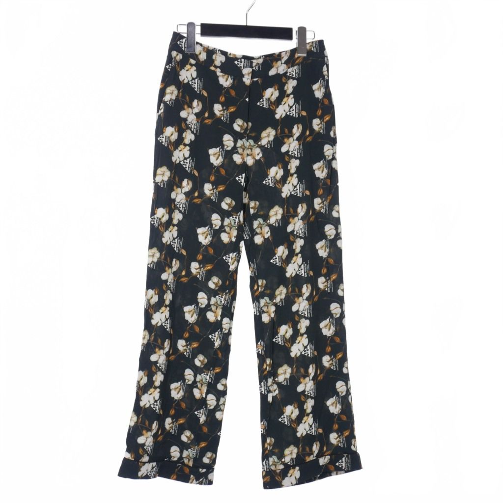 オフホワイト OFF WHITE 花柄 フラワープリント イージーパンツ ゴムウエスト 38 黒 ブラック