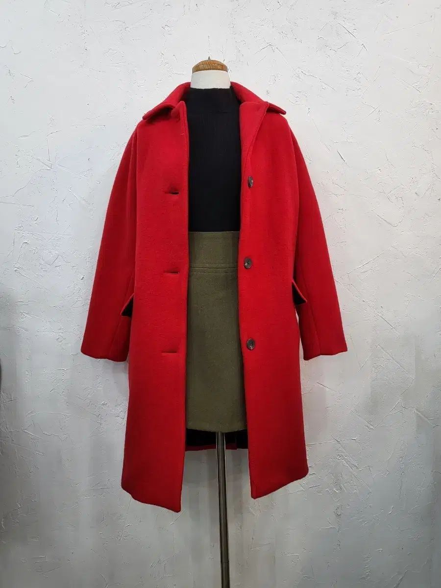レッド ウール コート 冬 アウター F