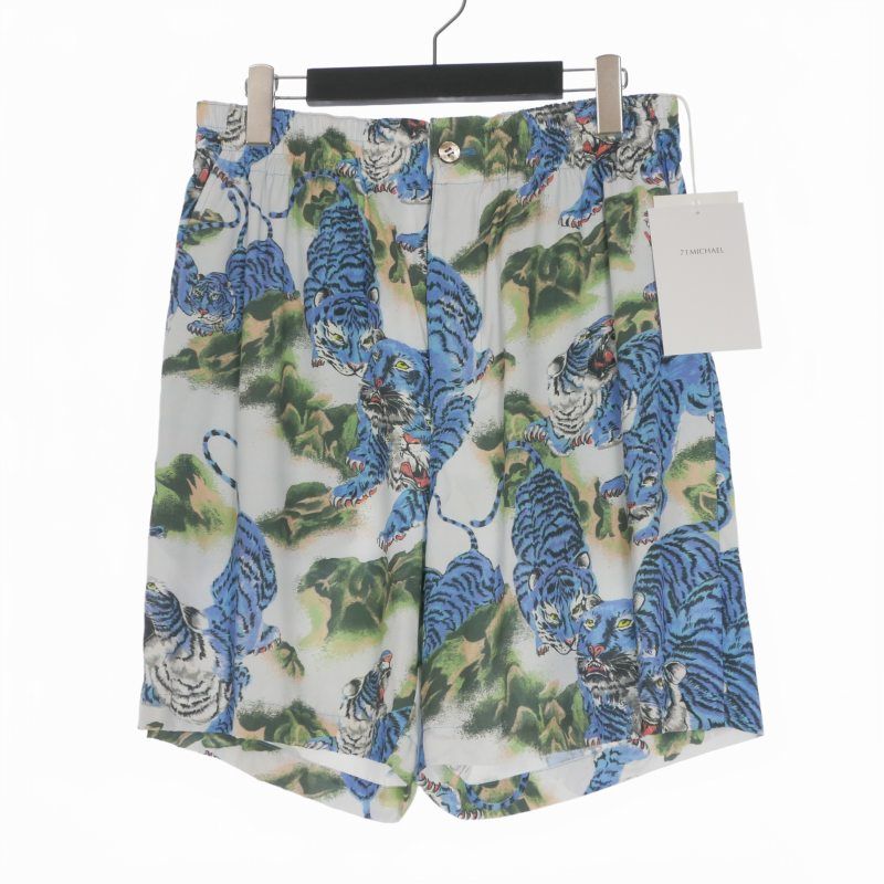 ミシェル 71 MICHAEL 25 SS ニポアロハ コラボ RELAX ALOHA SHORT PANTS WITH ショートパンツ ショーツ F ブルー 青