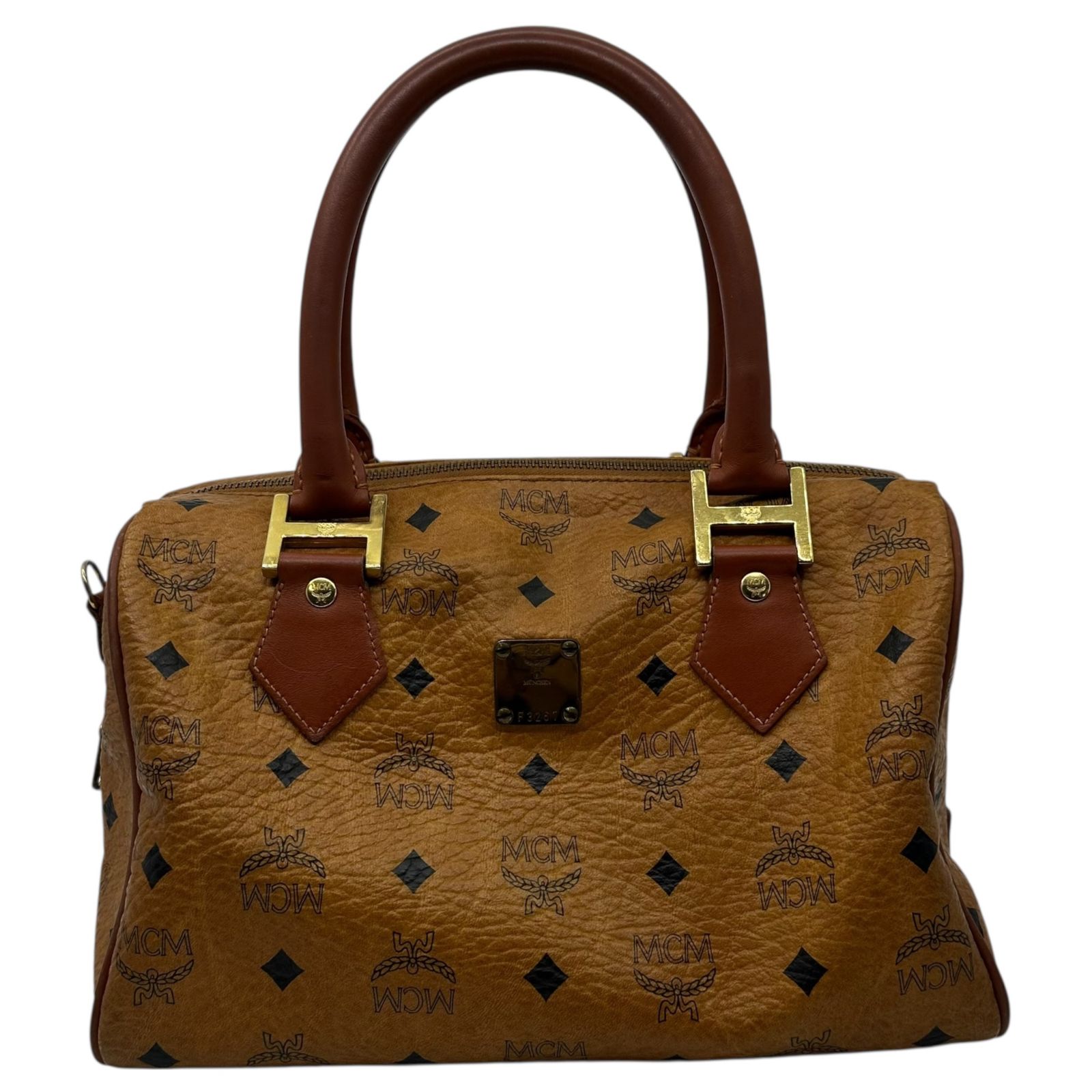 MCM エムシーエム Monogram Mini Boston Bag モノグラム ミニ ボストン バッグ ブラウン ハンド