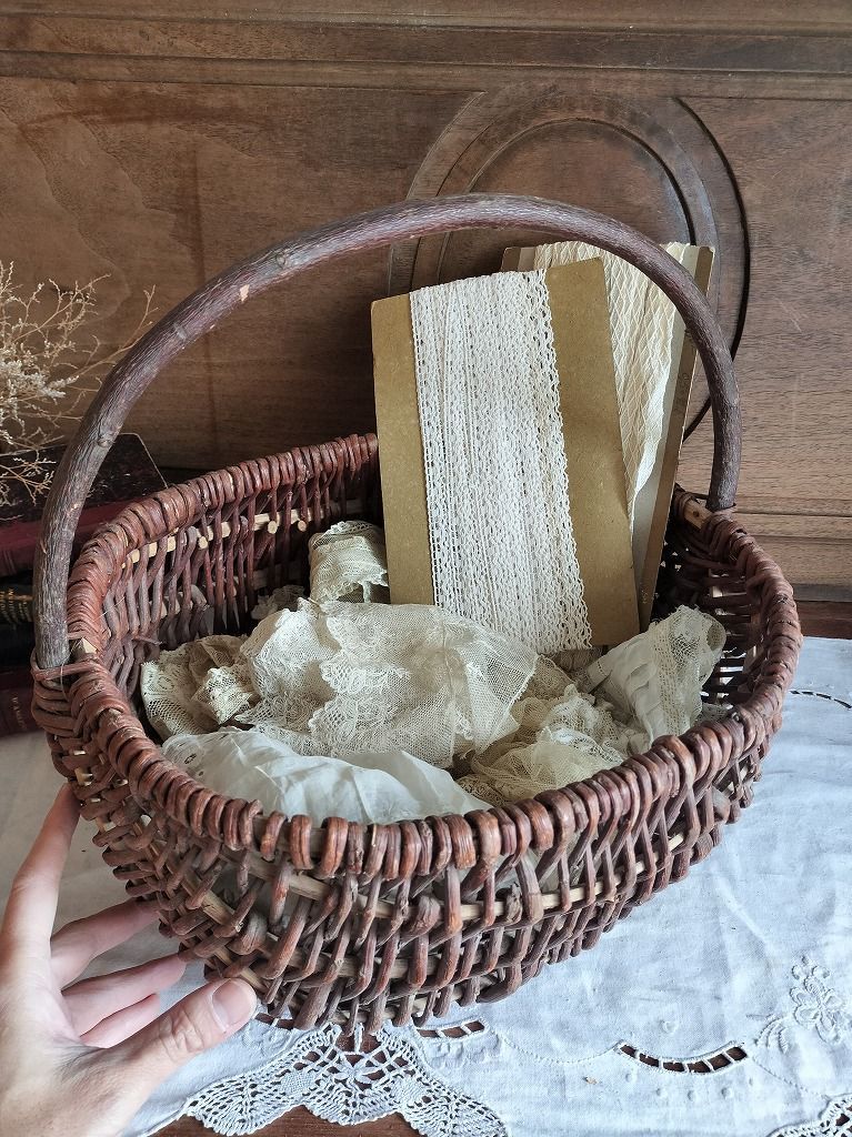 フランスアンティーク籠 フレンチバスケット.7 フランスアンティーク雑貨 かご 収納バック インテリア フランス ビンテージ ナチュラル フランスアンティーク籠