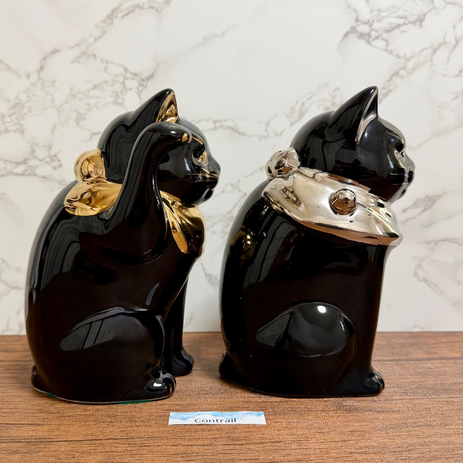 瀬戸焼】招き猫 江戸猫 ブラック 金 プラチナ 左右 セット18cm 縁起物