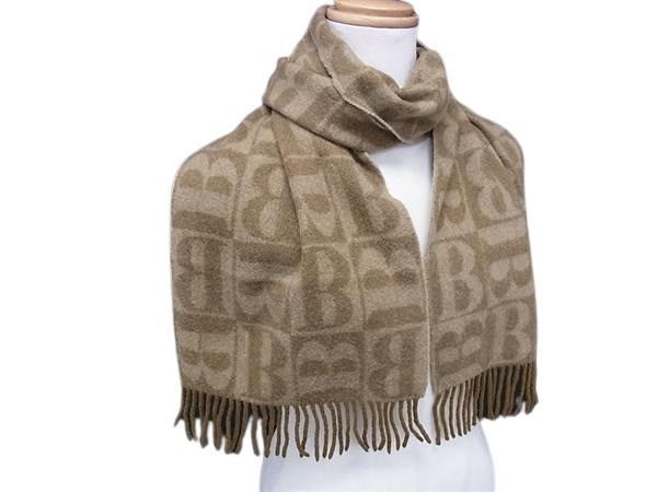 希少 美品 バーバリーズ ピュアカシミヤ100% B柄 総ロゴ 総柄 ブラウン BURBERRY バーバリー マフラー Bロゴ ブラウン カシミヤ100％ ユニ