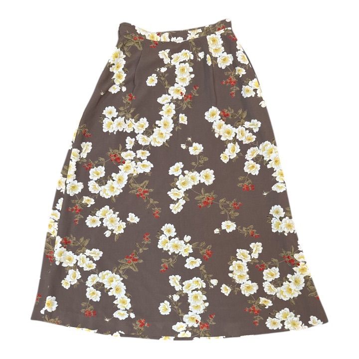 INGEBORG インゲボルグ 花柄 フレアスカート ロングスカート ブラウン