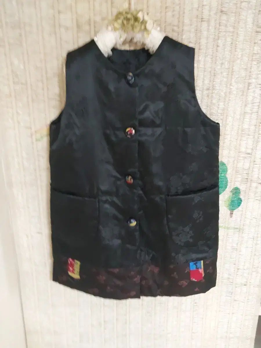 キルティング ブラック 花柄 ロングベスト ベスト