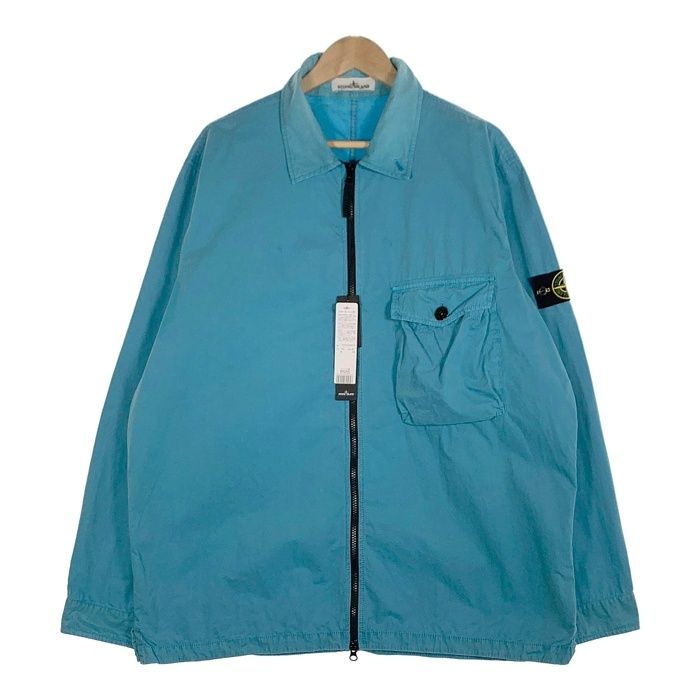 STONE ISLAND ストーンアイランド 20 SS OLD EFFECT CANVAS オールドエフェクト キャンバスジップアップオーバーシャツ ターコイズブルー Size 3 XL