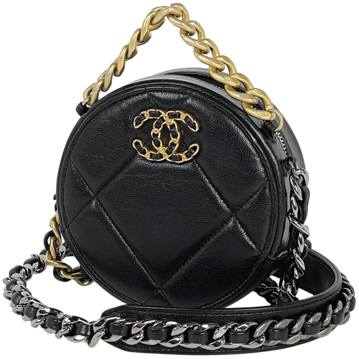シャネル CHANEL シャネル19 チェーン ショルダーバッグ ミニ ラウンド ココマーク レザー ブラック レディース