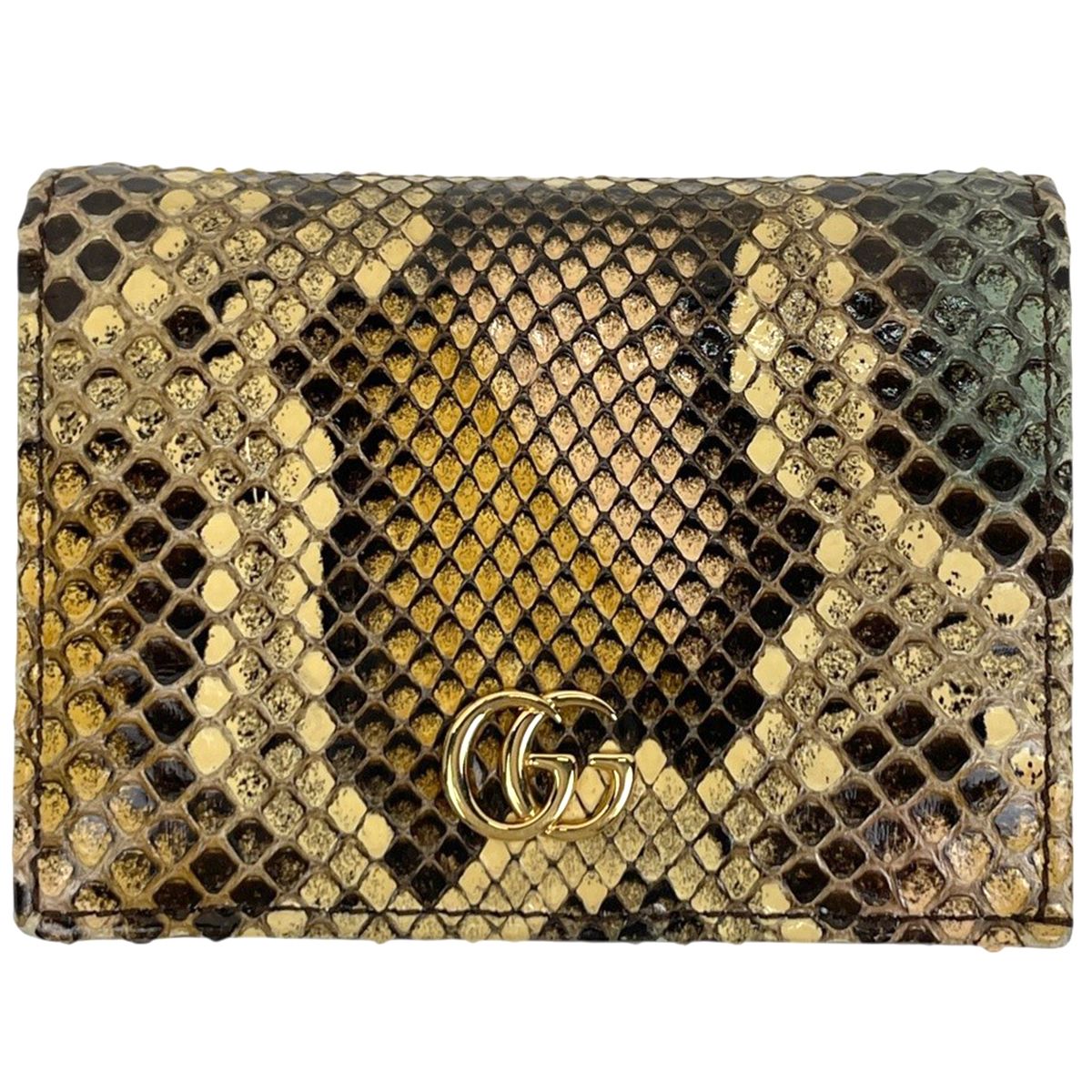 グッチ GUCCI GGマーモント ミニ ウォレット ダブルG 二つ折り財布 パイソン ベージュ マルチカラー 456126 レディース