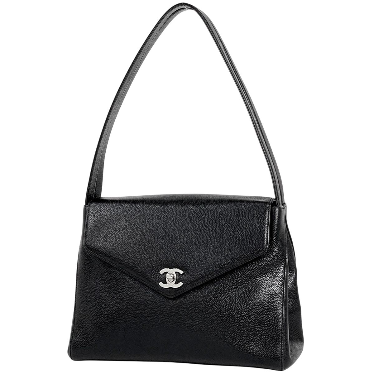 シャネル CHANEL ココマーク ショルダーバッグ 肩掛け キャビアスキン ブラック レディース