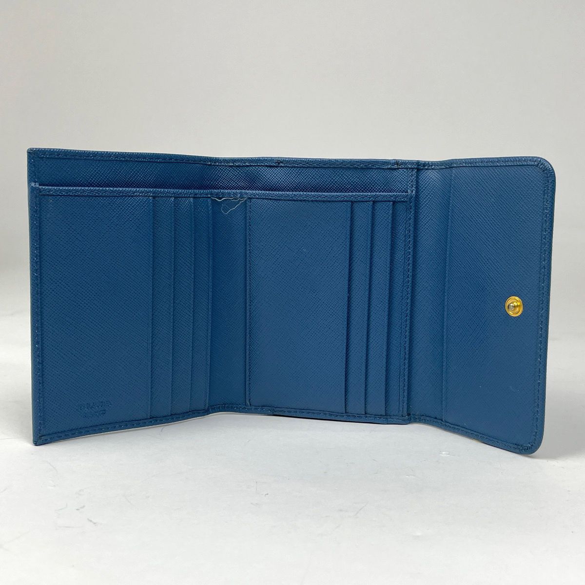  プラダ PRADA ロゴ 二つ折り財布 がま口 札入れ 小銭入れ レザー ブルー レディース 二つ折り財布 折り財布