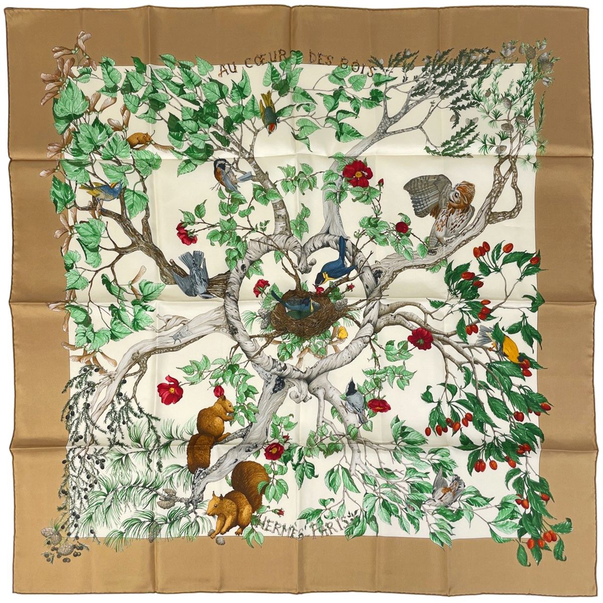 エルメス HERMES カレ 90 AU COEUR DES BOIS 森の中で スカーフ シルク