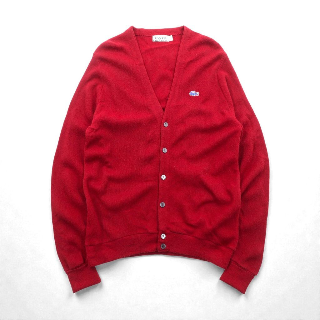 LACOSTE 70年代 ヴィンテージ Vネック ニット カーディガン L レッド