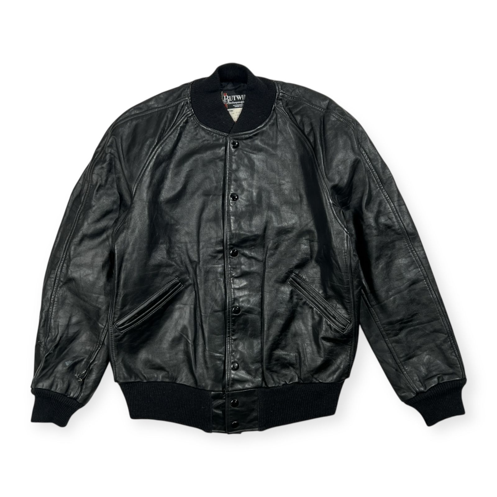 【80s】BUTWIN バトウィン アワードジャケット オールブラック USA製 80s】BUTWIN バトウィン アワードジャケット オールブラック USA製 80s