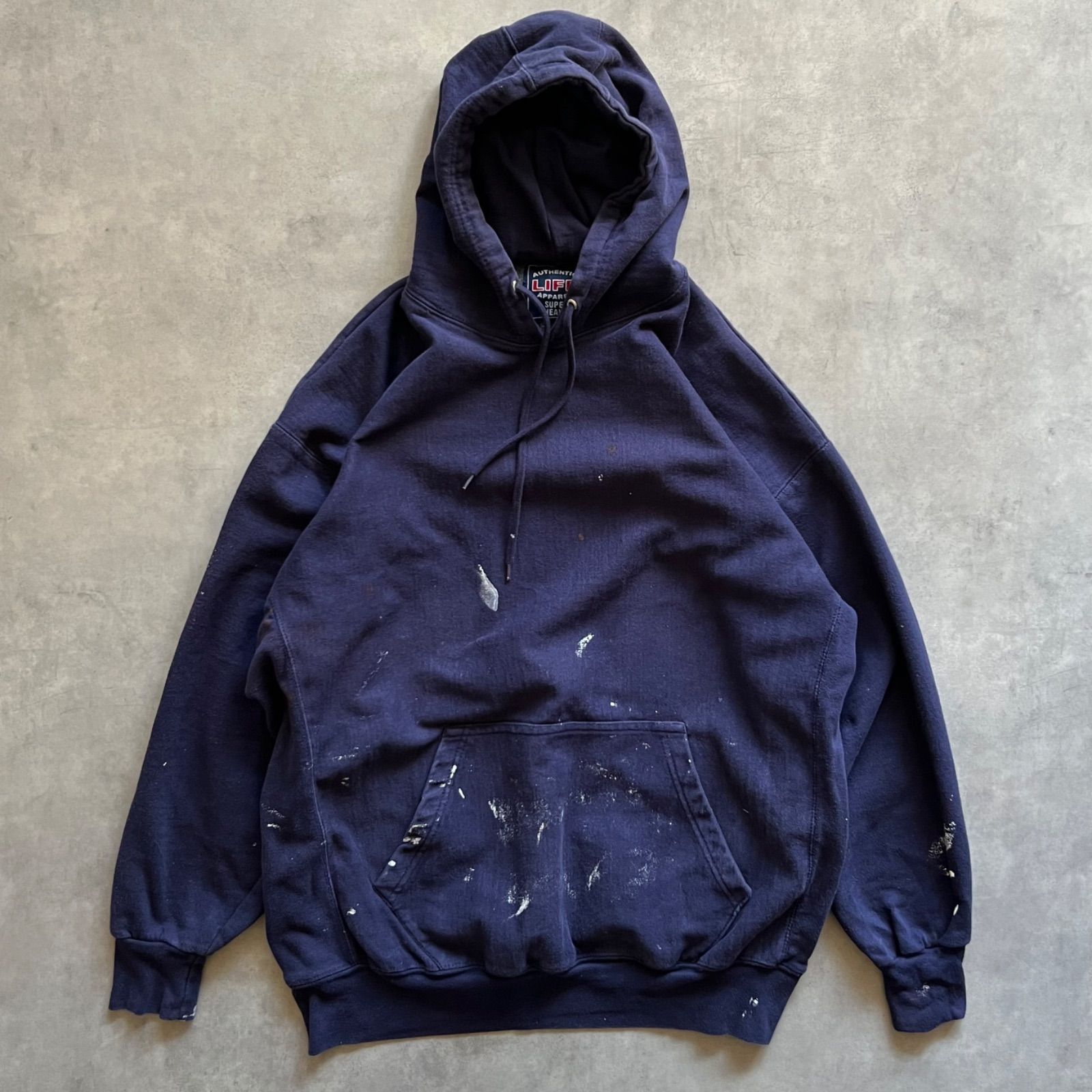 REVERSE WEAVE type navy hoodie ペンキ飛び パーカー