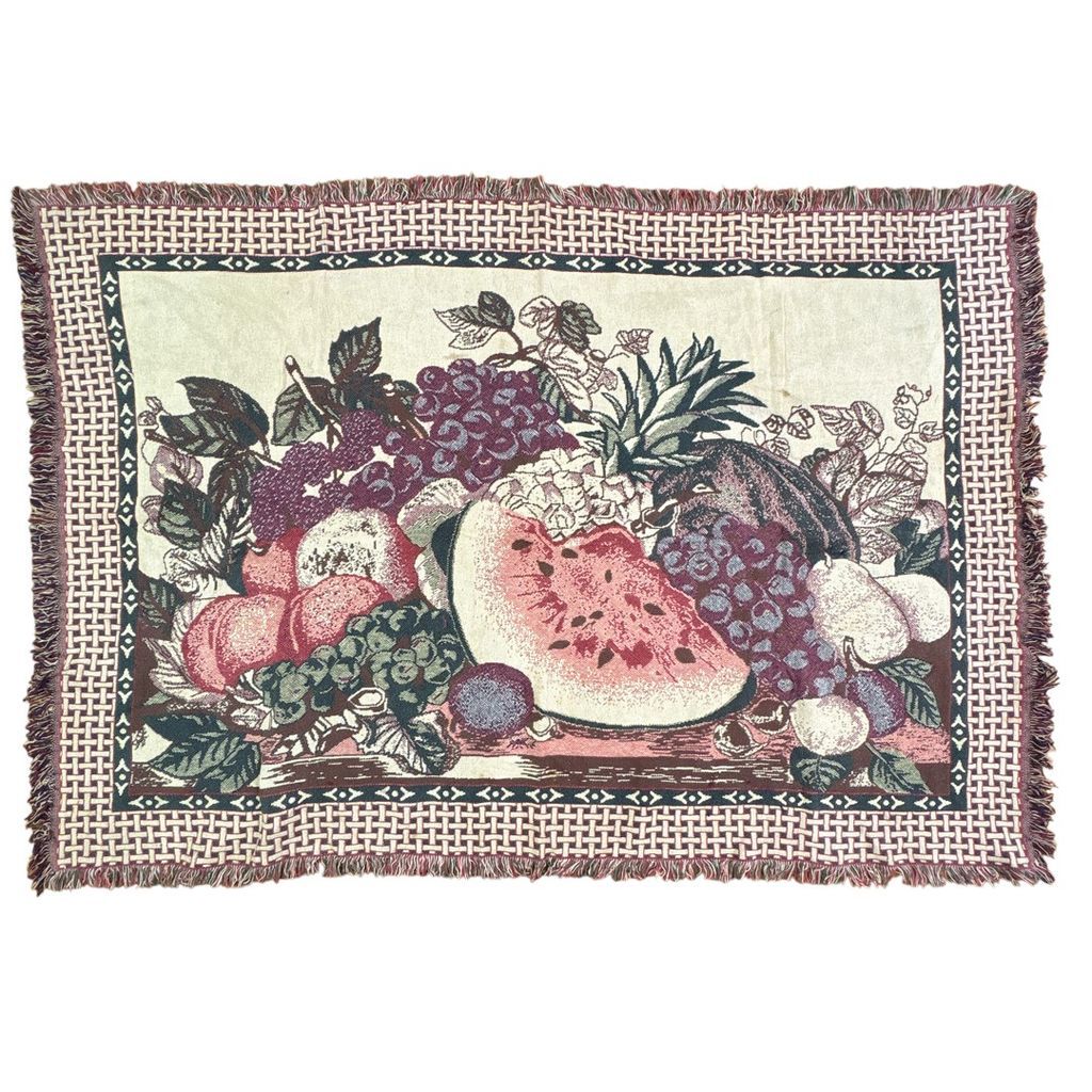 ラグ ブランケット マルチカバー タペストリー 90 s 90年代 1993 フラワー 花 フルーツ 果物 スイカ ぶどう パイナップル もも ナシ Rug Throw Blanket FRUIT 2501