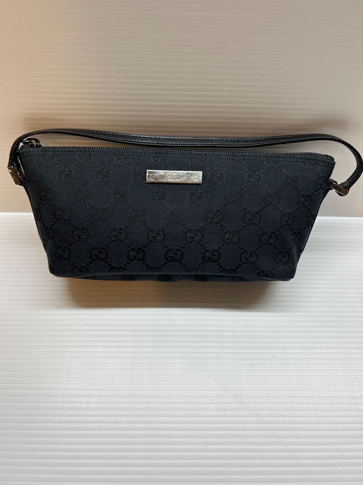 GUCCI グッチ GG柄 キャンバス アクセサリーポーチ ハンドバッグ 黒