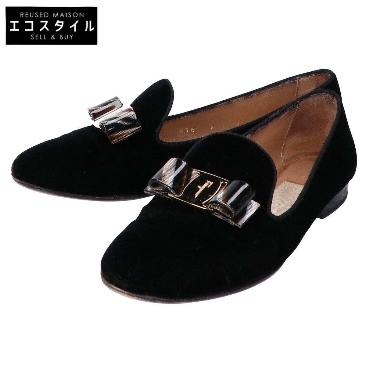 Salvatore Ferragamo サルヴァトーレフェラガモ ヴァラ リボン ベロア フラット 6 M