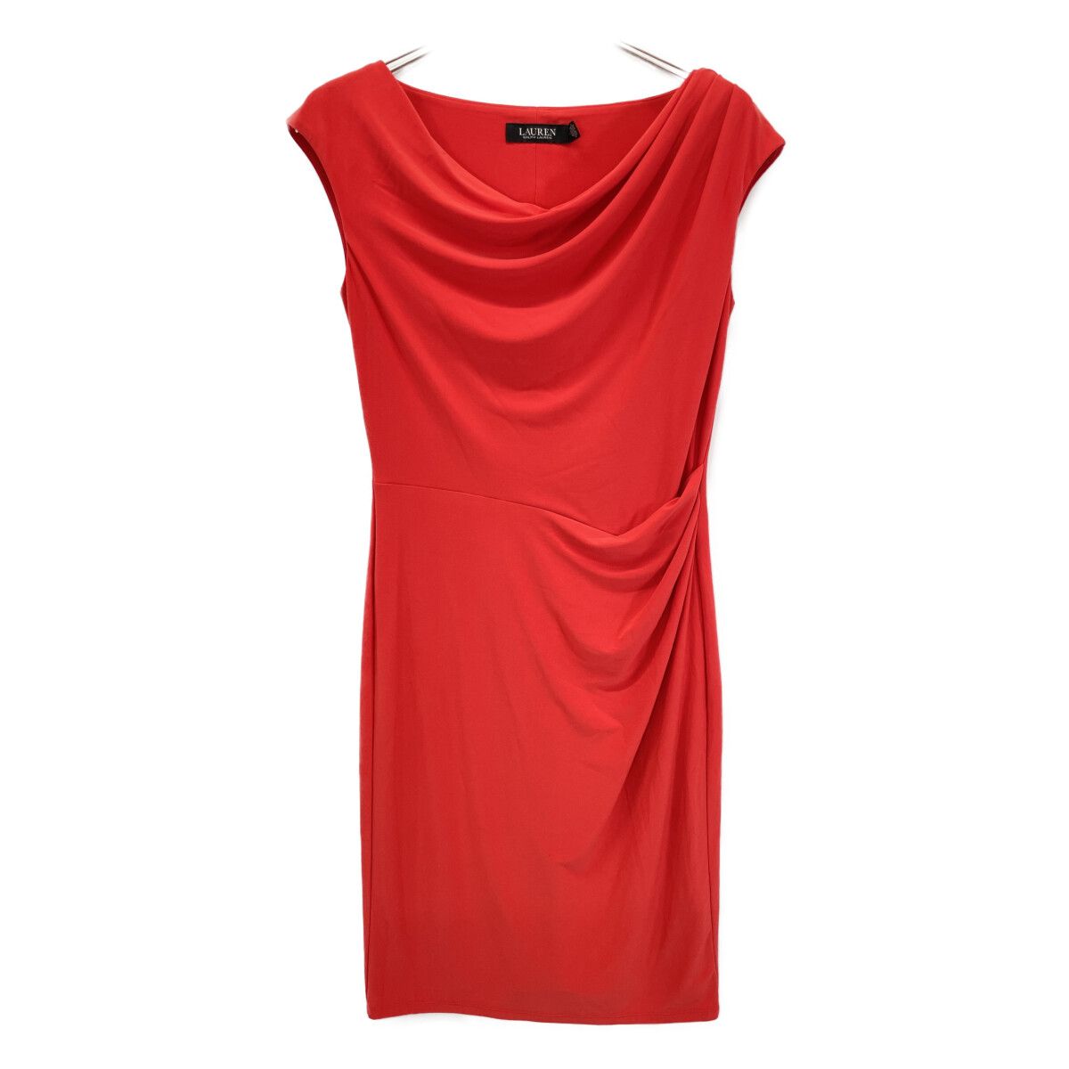 LAUREN RALPH ローレン ラルフローレン ﾚｯﾄﾞ ﾉｰｽﾘｰﾌﾞ ﾄﾞﾚｰﾌﾟﾄﾞﾚｽ 0