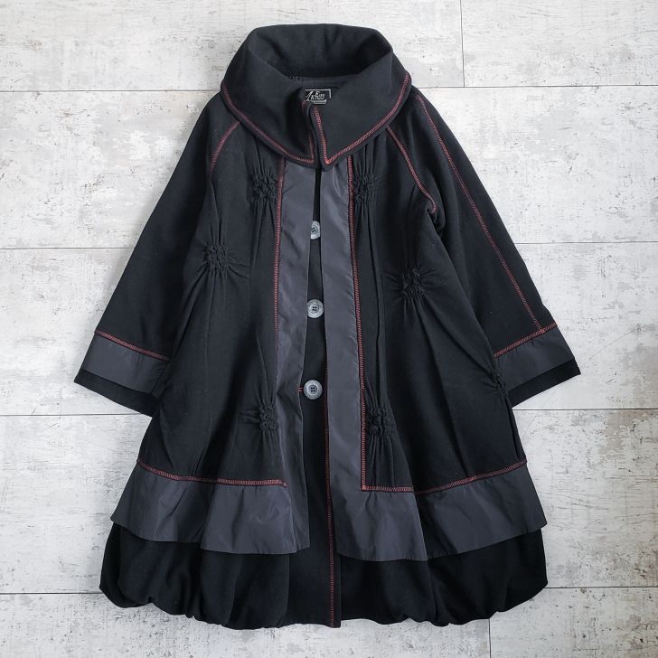 エイココンドウ ☆ ウール混 コート 42 ブラック 黒 ブラック 切替