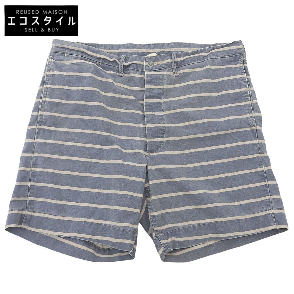 RRL ダブルアールエル ろうけつ ボーダー 加工 デニム ショーツ ブルー 32 ボトムス メンズ