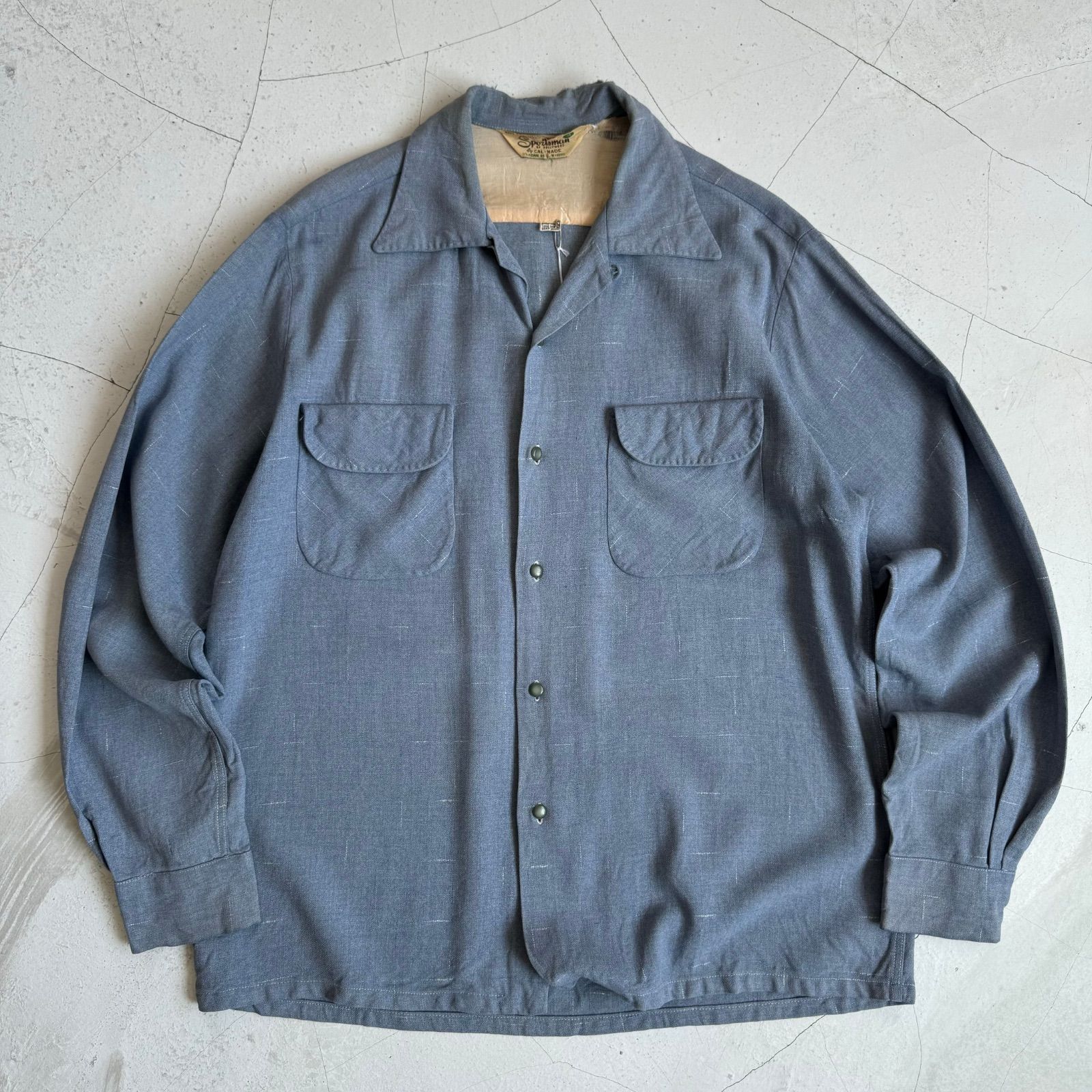 1950 s Sportsman Kasuri Pattern Rayon Loop Collar Shirt | 50年代 スポーツマン 絣柄 レーヨン 開襟シャツ カリフォルニア製