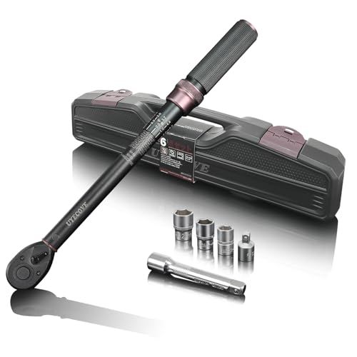 トルクレンチセット 1|2インチ 20-220 N.m 6点ソケット付属 プレセット型 機械式 高精度±3% ダブル目盛り 72歯 5°薄型ヘッド 快速着脱 左右回転 小型 軽量 日本語説明書付き 校正証明書-収納ケース付き | 車 バ e 194 1 a