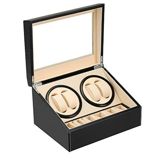 ワインディングマシーン ウォッチワインダー ワインダー 腕時計 自動巻き時計ワインディングマシーン 日本製 マブチモーター 腕時計自動巻き上げ機 腕時計収納ケース ジュエリー収納 時計バンド収納 ブラック レザー-103 B