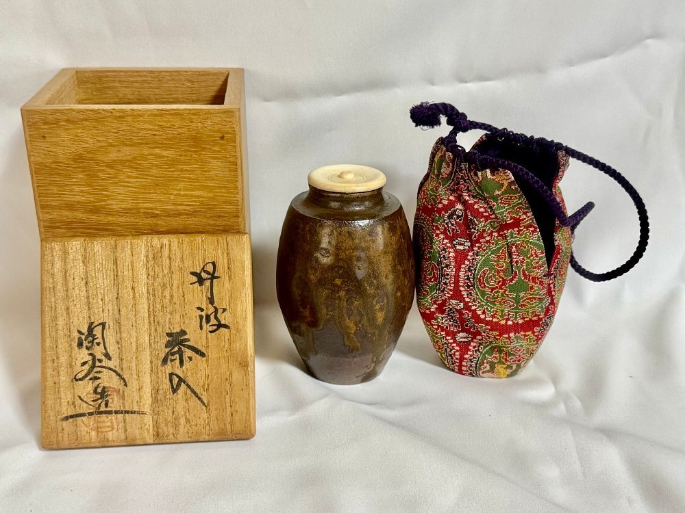 茶道具 丹波茶入 関谷造 仕覆 共 ♥ 経年在庫品