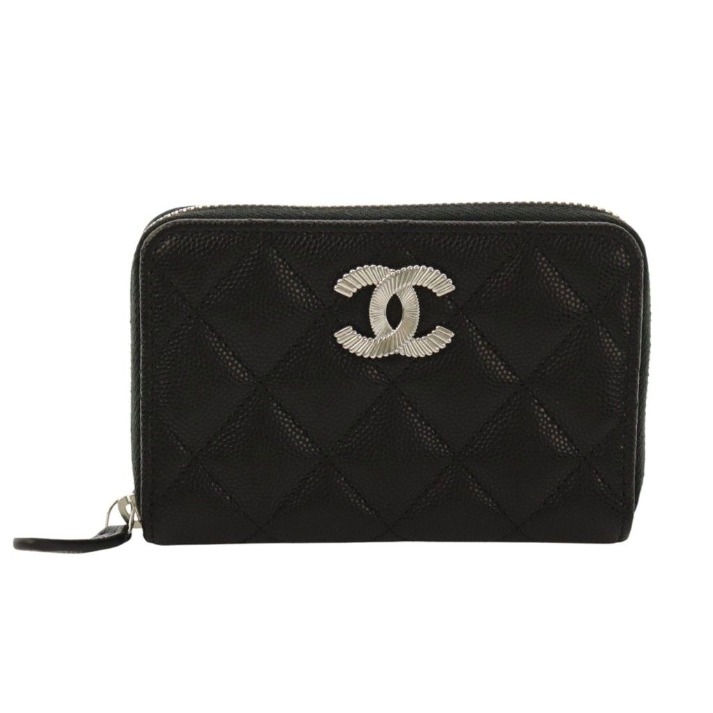 シャネル CHANEL 24年 ココマーク スモールジップウォレット 財布 グレインドシャイニーカーフスキン キャビアスキン マトラッセ 黒 ブラック AP 4332 |AQ OS OH