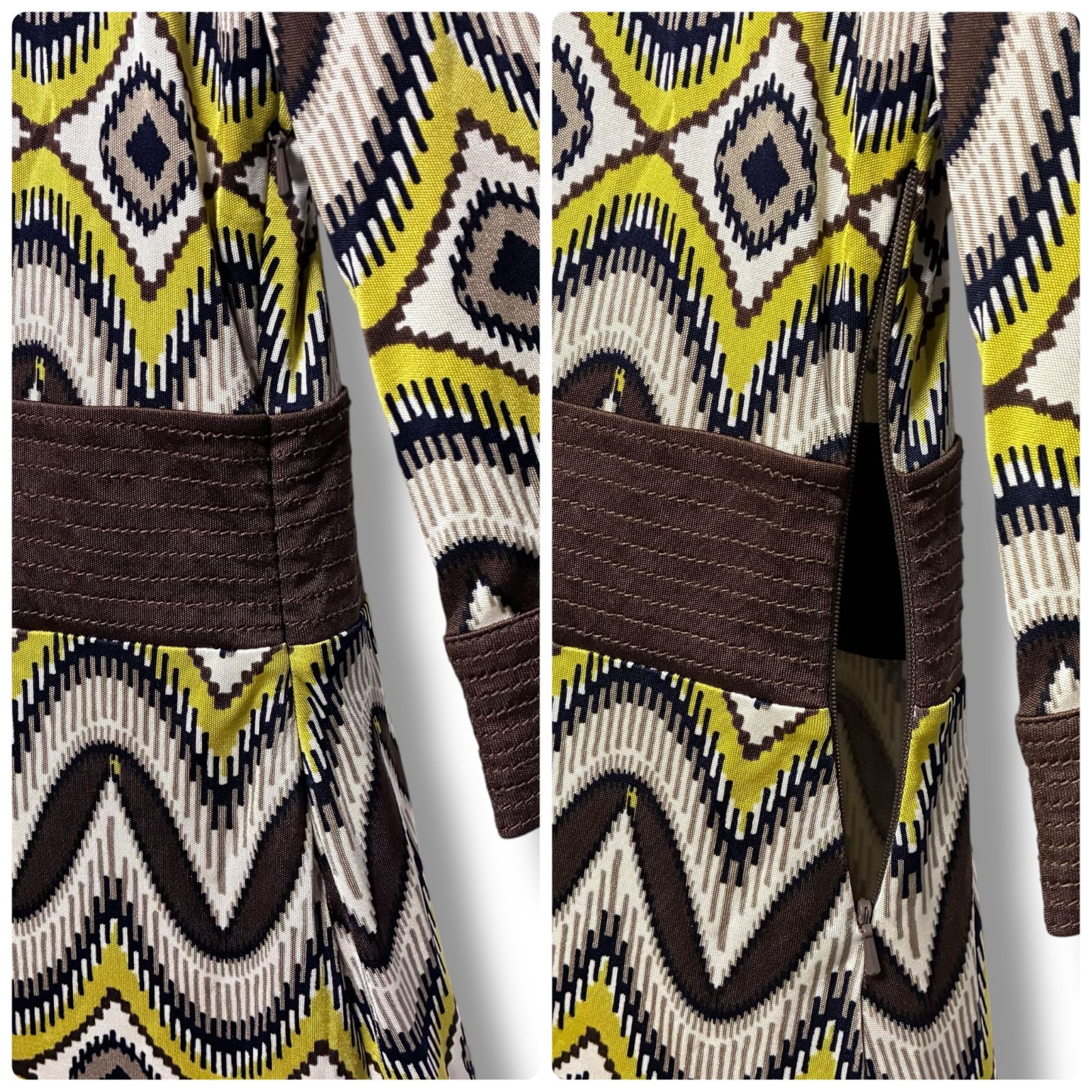 トリーバーチ TORY BURCH シルク100% ワンピース S 長袖 Vネック 幾何 
