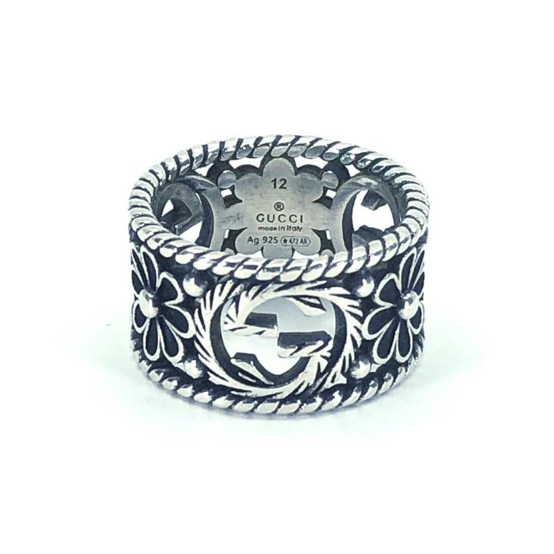 GUCCI シルバー/13号/インターロッキング/フラワーリング グッチシルバーリングインターロッキングフラワー13号8ミリ