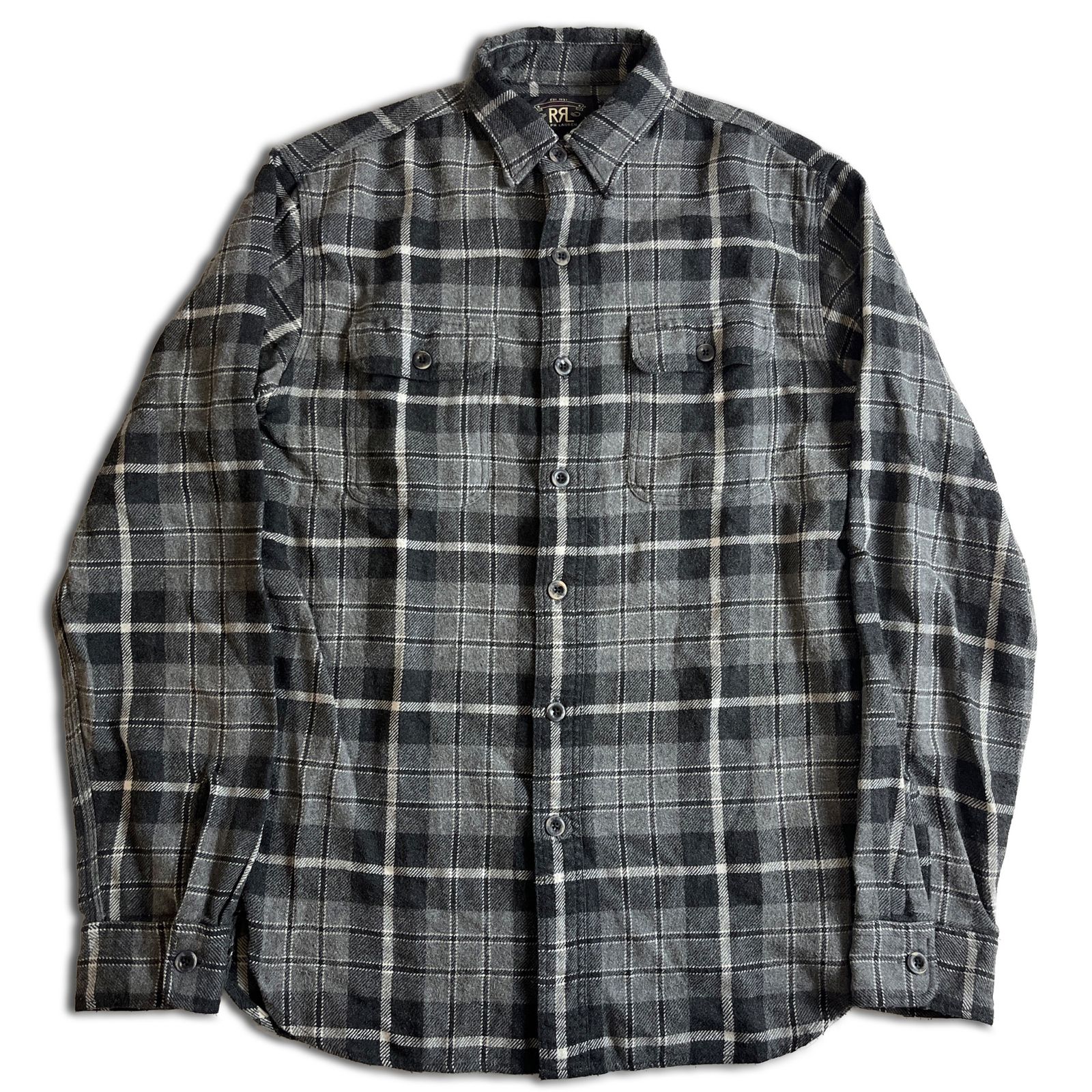 好配色】RRL check flannel shirt マチ付き S グレー ダブルアールエル