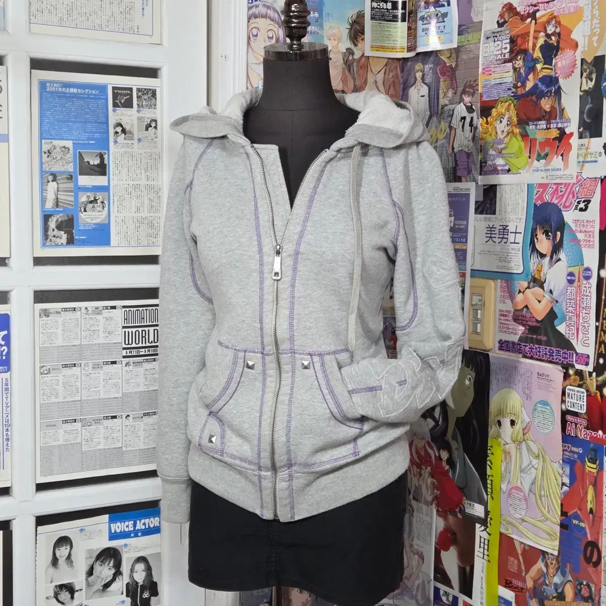 DIESEL パープル オーバロック スタッズ スリムフィット フードジップアップ