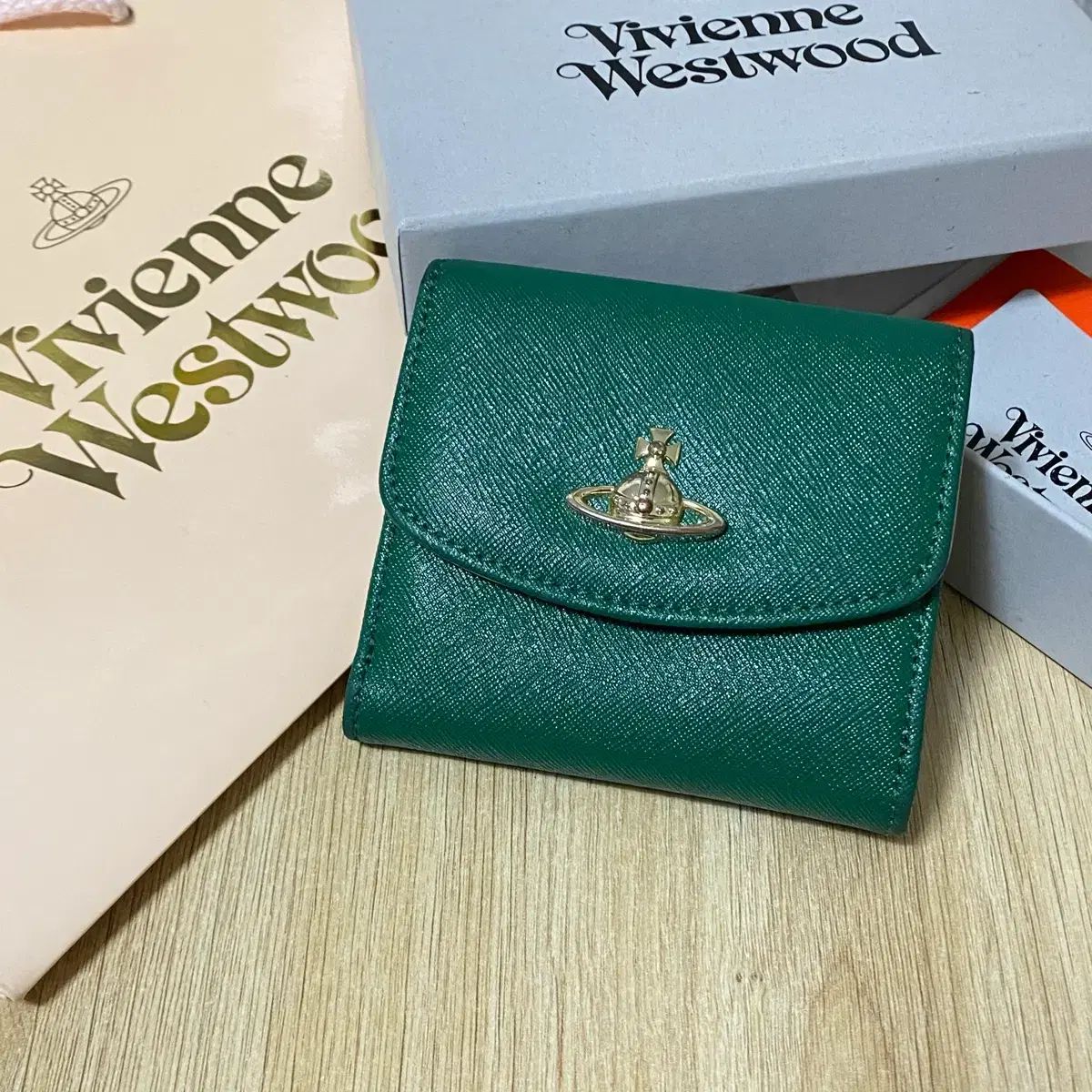 Vivienne Westwood ヴィヴィアン ウエストウッド グリーン 二つ折り財布 ボックス お買い物バッグ 含む