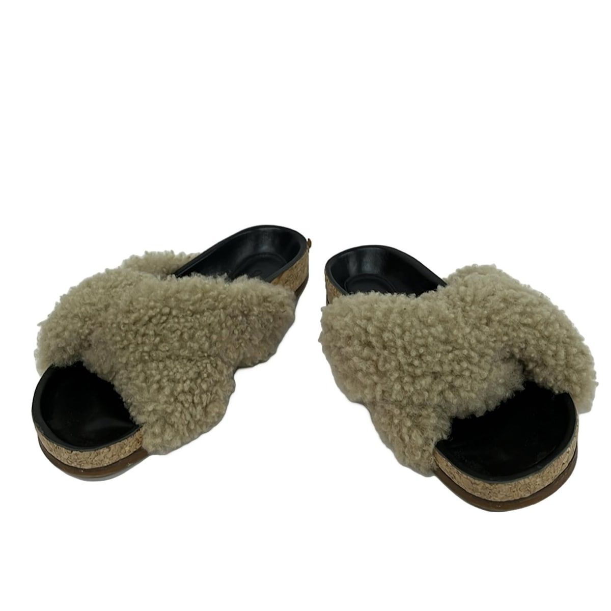 Chloe(クロエ) サンダル 35 レディース - 黒×ベージュ ボア レザー