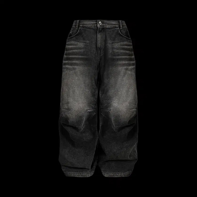 BLR ビエルアル ダブル トライダン ウォッシュ ワイド デニム パンツ ブラック L