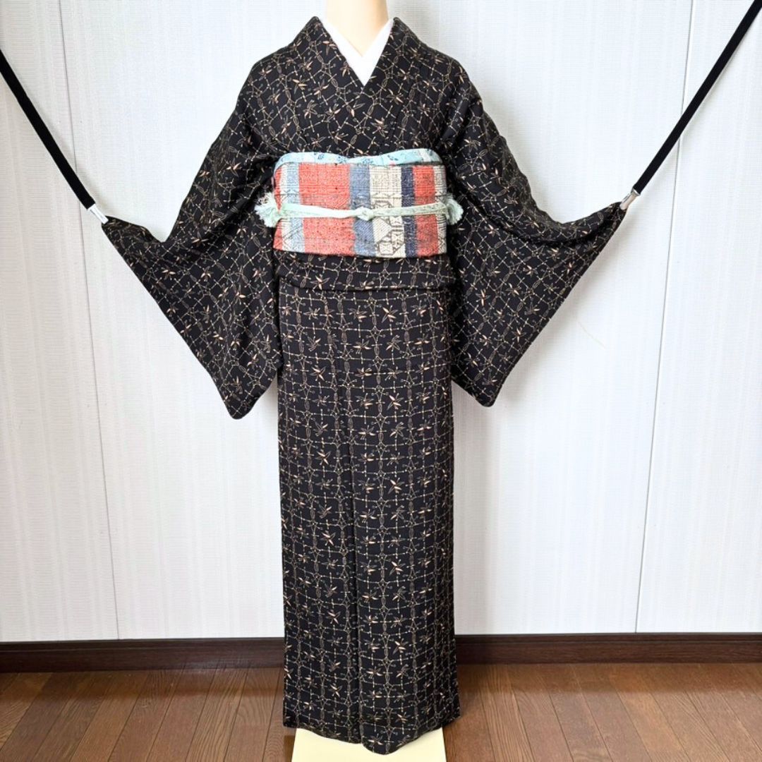 トールサイズ】小紋4点セット 裄68cm 身丈168cm 名古屋帯 帯揚げ