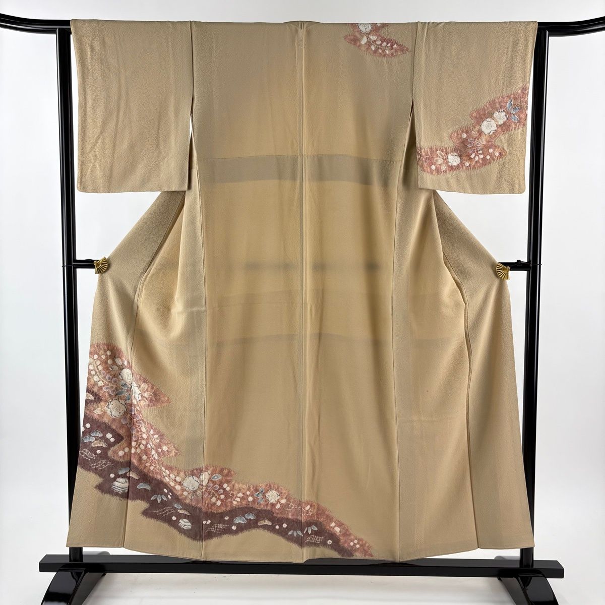 訪問着 身丈154.5 cm 裄丈64 M 袷 辻が花柄 霞 ぼかし 薄茶色 正絹 秀品 一つ紋