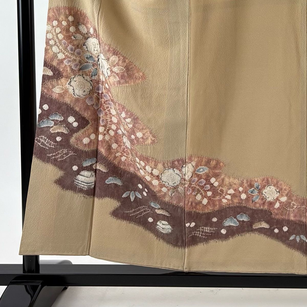 訪問着 身丈154.5 cm 裄丈64 M 袷 辻が花柄 霞 ぼかし 薄茶色 正絹 秀品 一つ紋