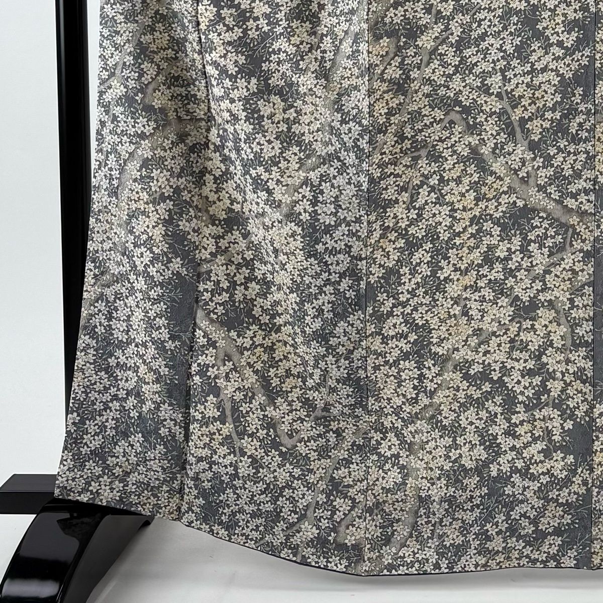 小紋 身丈162 cm 裄丈63.5 S 袷 枝花 灰緑 正絹 秀品