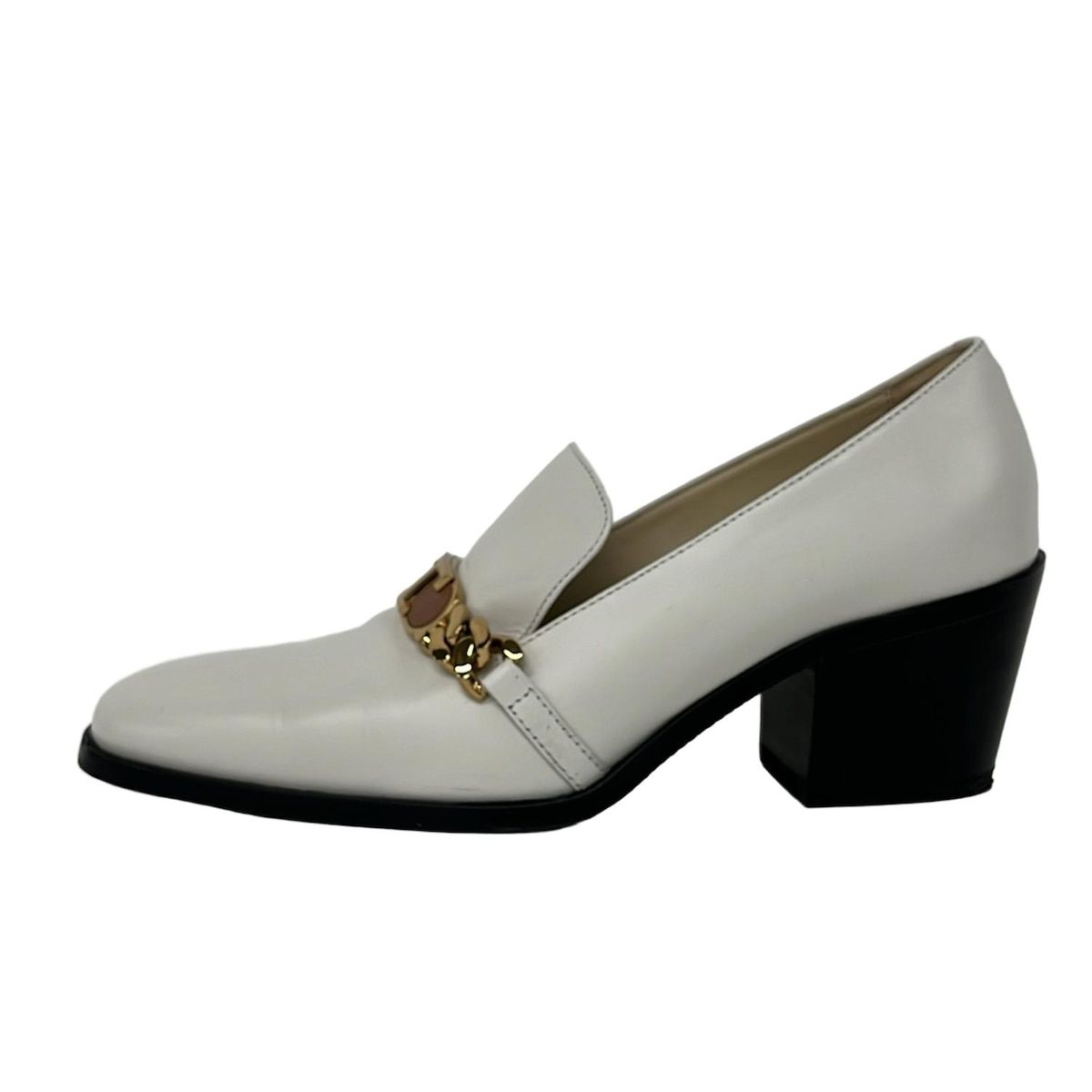 TOD S トッズ パンプス 36 レディース - アイボリー×ライトブラウン Tチェーン レザー