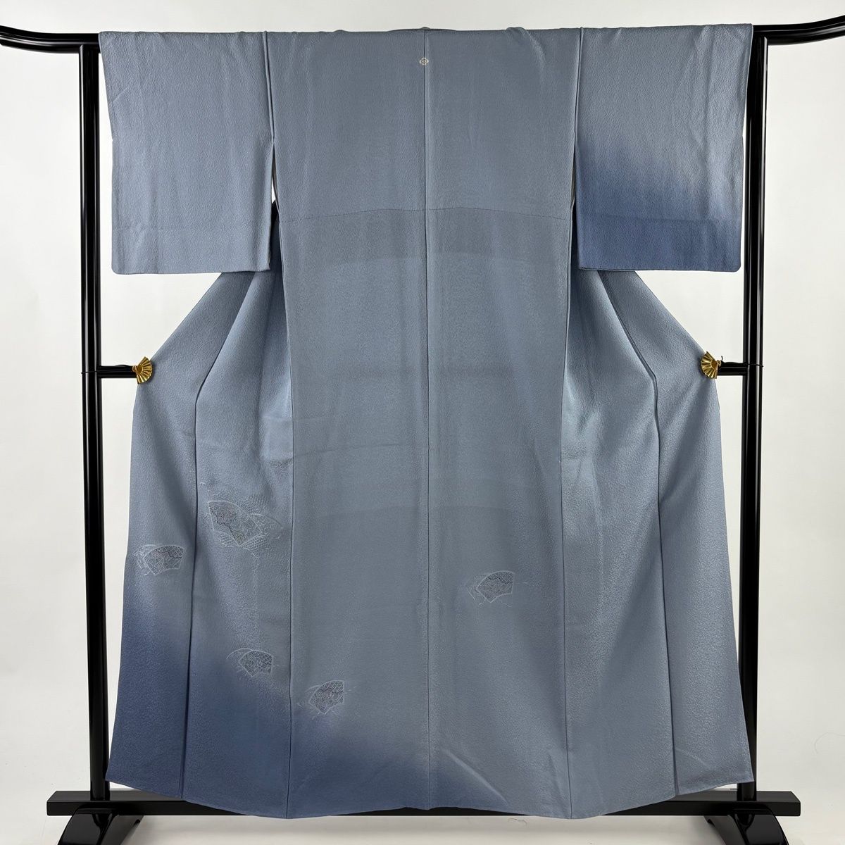 付下げ 身丈157cm 裄丈63.5cm S 袷 扇面 草花 刺繍 ぼかし 青灰色 正絹